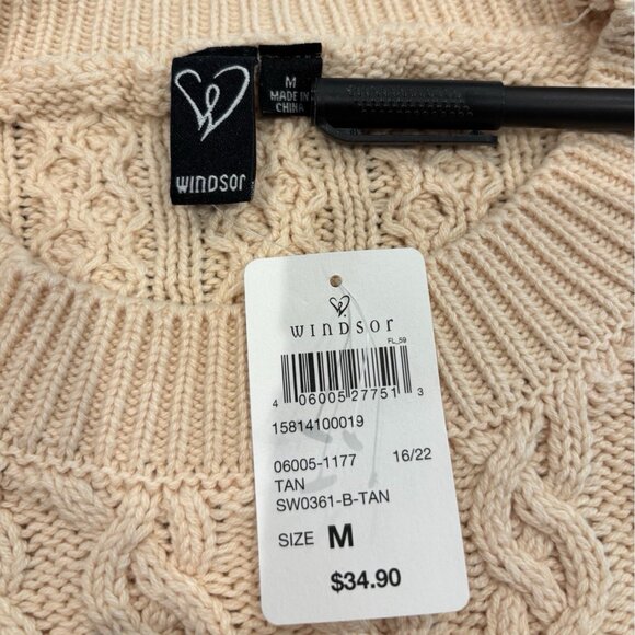 Windsor Open Back Tie Sweater‎ M | Chunky Cable Knit Cream Tan Fall Cozy NWT - Picture 4 of 5